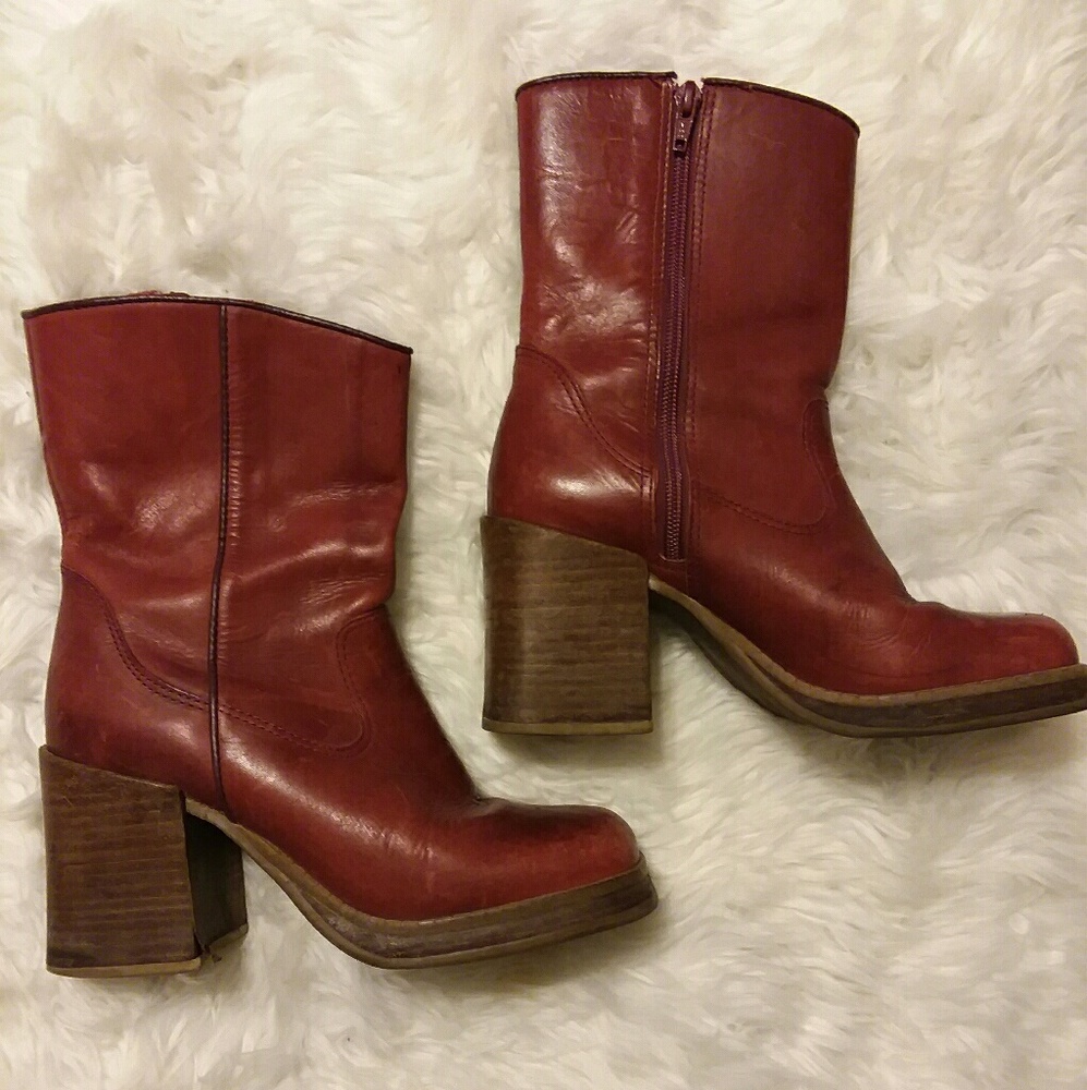Vintage red leather Brazilian boots